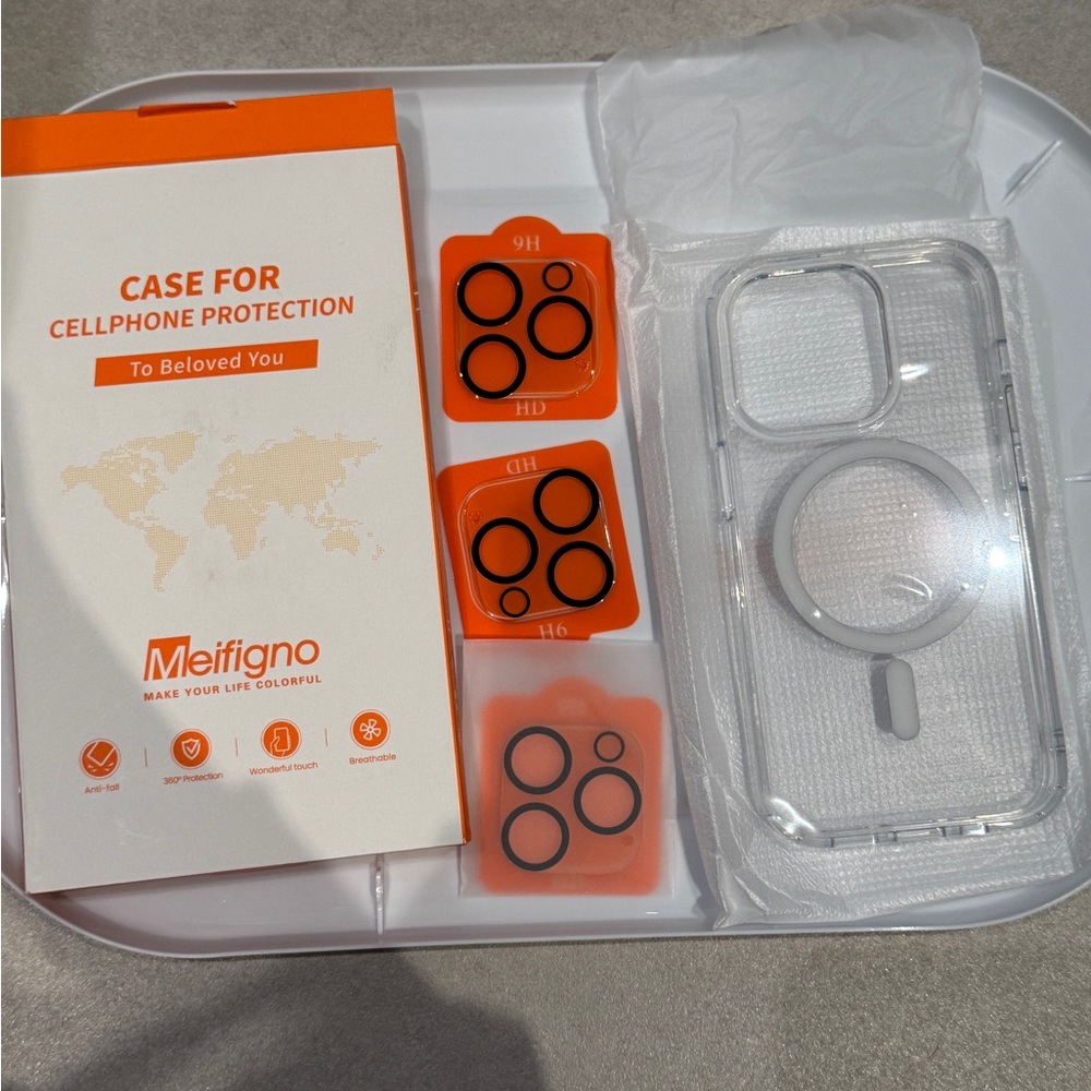 Meifigno iPhone 14pro Clear Phone Case with Lens Protectors brand new